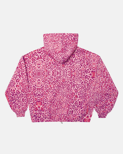 NOCTURNE BEAST ZIP HOODIE PINK - pink leopard print zip-up hoodie, back view - Cold Culture